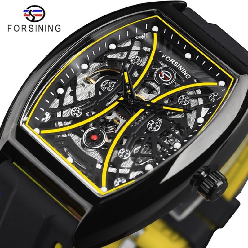 2023 New Square Forsining Men's Fashion Motorcycle Street Tide Men's Hollow Automatic Mechanical Watch Montre Homme