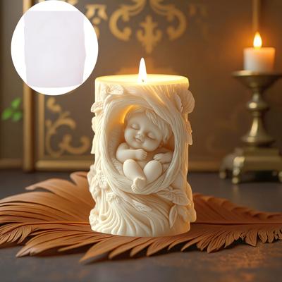 3D Cute Cradle Boy Cylindrical Candle Silicone Mold Angel Boy Girl Sleeping In The Cradle  Candle Mould Angel Resin Gypsum Molds
