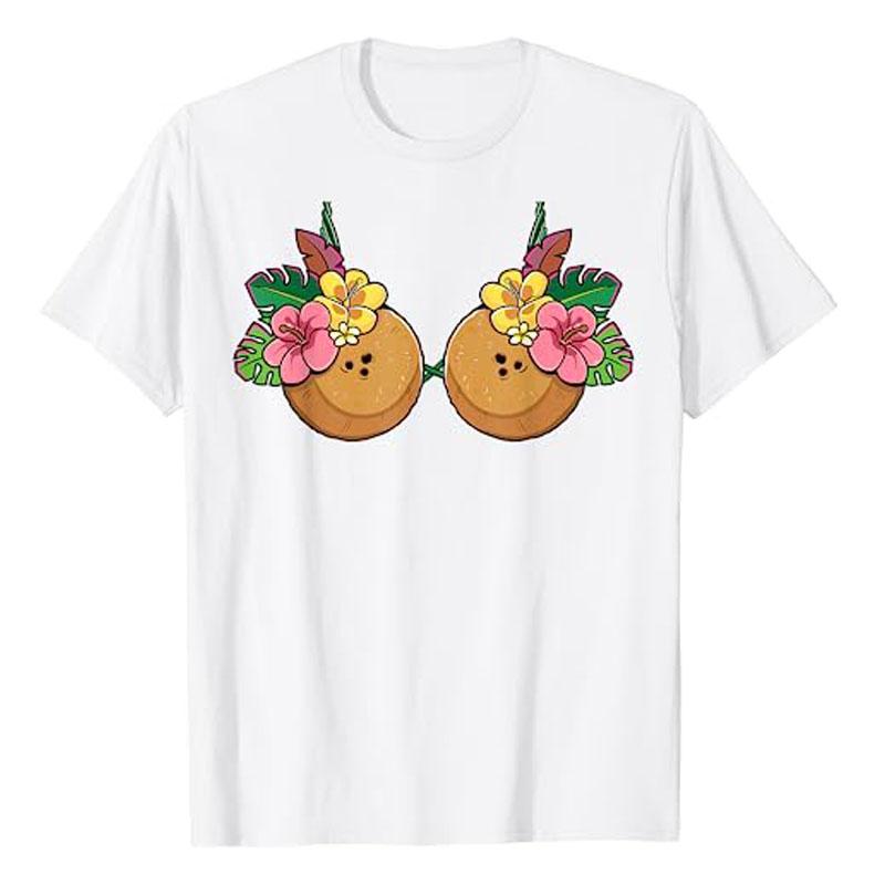 Coconut Bra Costume Hawaiian Tropical Luau Party Women T-Shirt Beach & Luau Soiree Graphic Tee Tops Summer Fashion Party Clothes