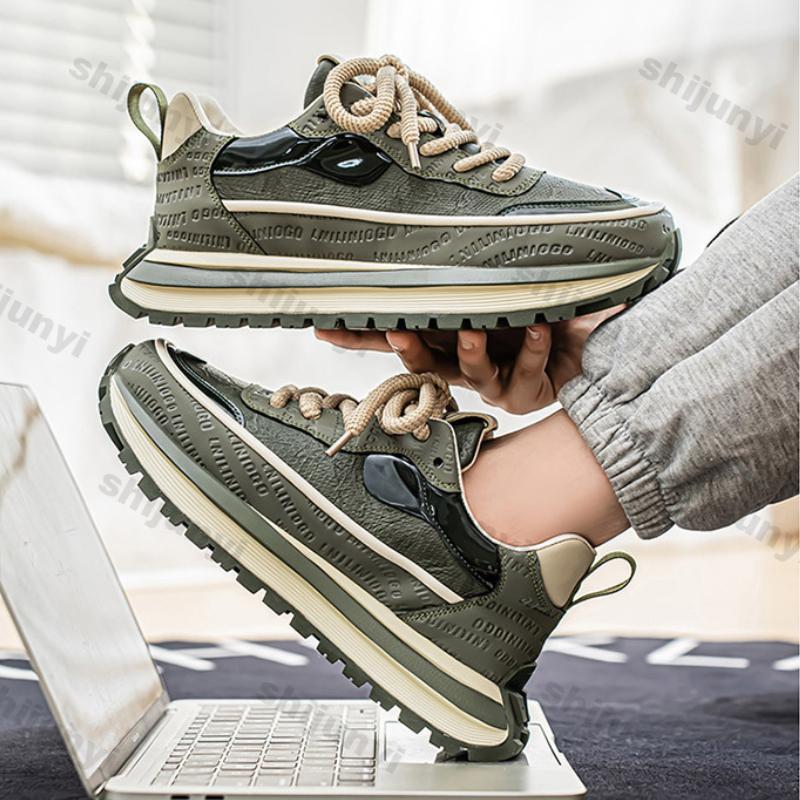Fashion Men's Casual Sneakers New Fashion Platform Sport Shoes 2025 Spring Black Chunky Sneakers Men Comfortable Leather Platform Shoes