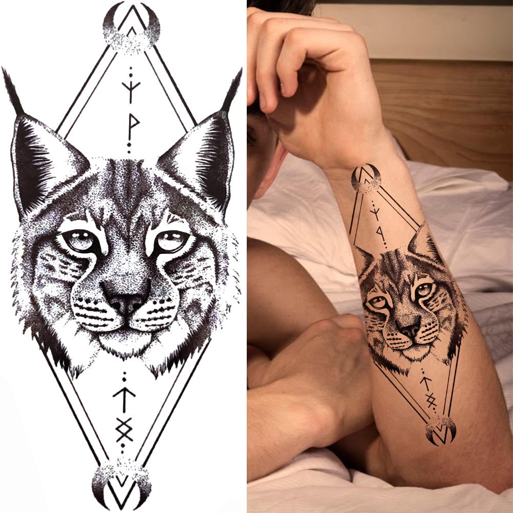 Cooler Wolf Schwarzes Temporäres Tattoo Sexy Mädchen Schlange Fake Katze Löwe Tattoo Aufkleber Für Frauen Erwachsene Geometrie Körperkunst Tattoos Papier