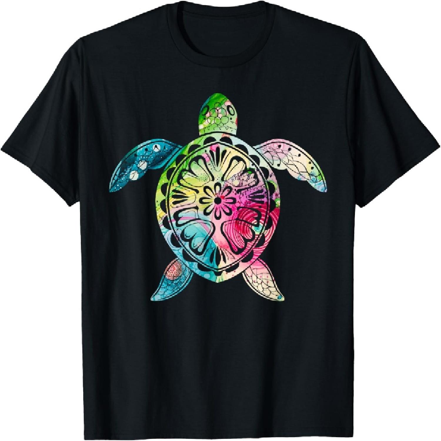

Hawaiian Tribal Sea Turtle Floral Turtles Lover Tie Dye T-Shirt XXXXXL різнокольоровий