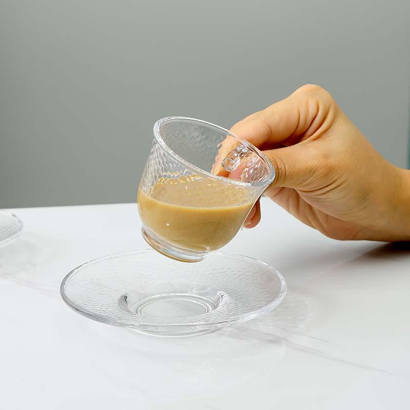 INS Style Heat-Resistant Striped Glass Cup & Saucer Set for Coffee, Tea, Iced Americano, Latte, or Transparent Mug.