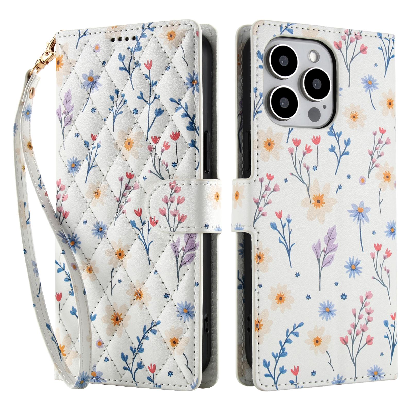 

Luxury Fashion Flower Pattern Leather Case For iPhone 16 15 14 13 12 11 17 Pro Max Plus 16e Business Flip Wallet Card Slot Cover For iPhone X or XS&Case & Strap