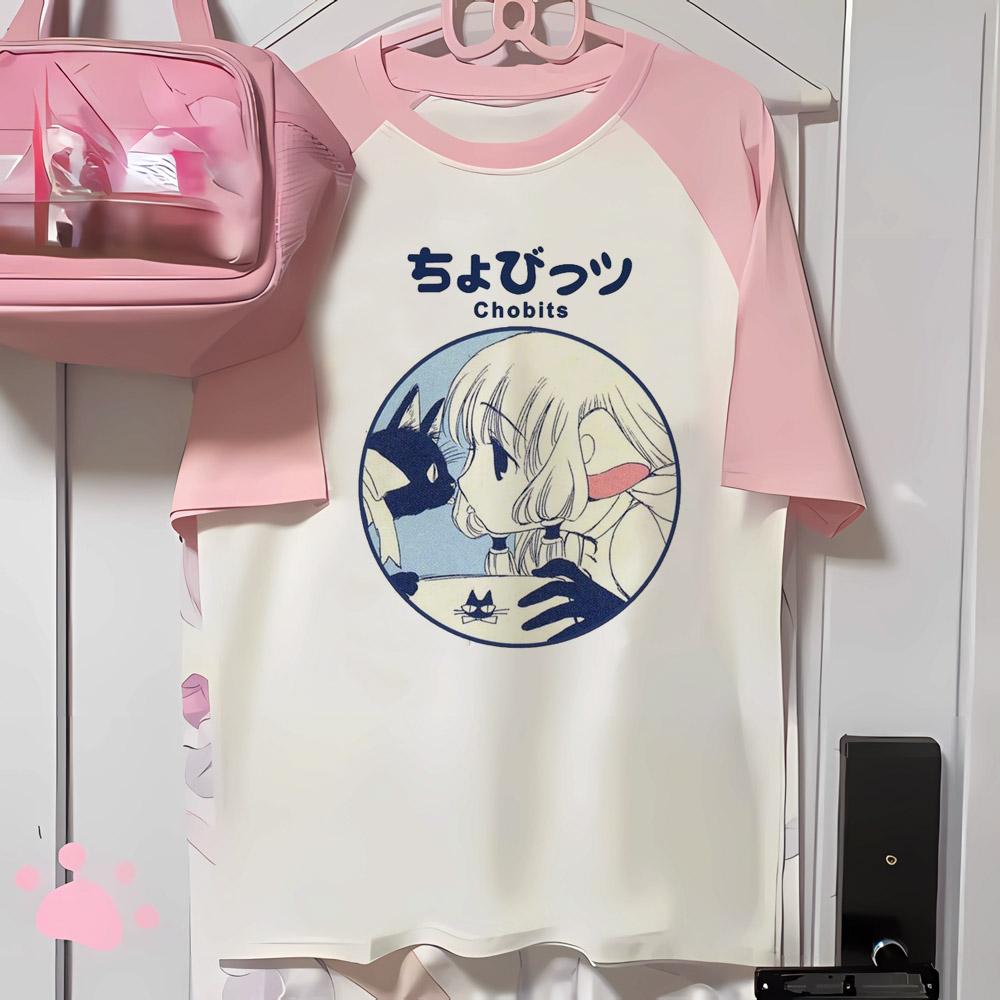 Japanese Anime Chobits T Shirt Women Kawaii Cartoon Vintage Clothes Short Sleeve Aesthetic Top Tees Unisex Female