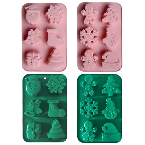 Christmas Silicone Cake Mold Set Xmas Tree Snowman Santa Claus Bells Snowflake Gingerbread Man Baking Mold DIY Baking Tool Kit