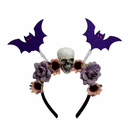 Decorative Cloth Headbands for Events Halloween Flower Skeleton Bat Headband, Gothic Floral Skull Hair Bands, Spooky Stylish Bands Accessory,
