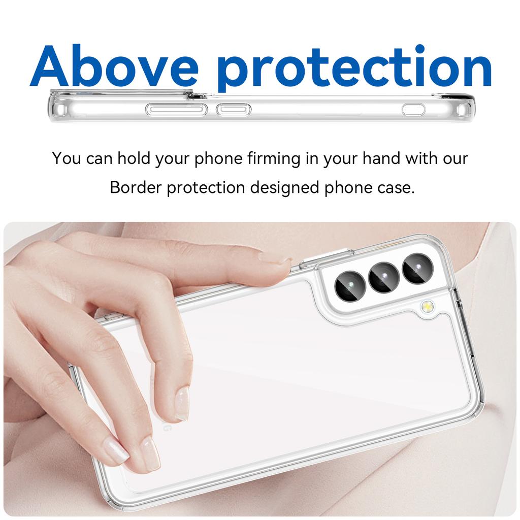 For Samsung Galaxy S22 5G Clear Case Fingerprint-free Acrylic+TPU Phone Cover (Big Rear Lens Hole)