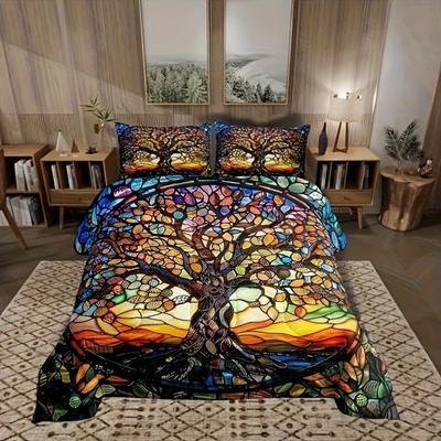 3pcs Sacred Colorful Tree of Life 3D Printed Bedding Set Cozy Duvet Cover King Queen Twin Size Birthday Gift Bedroom Decoration