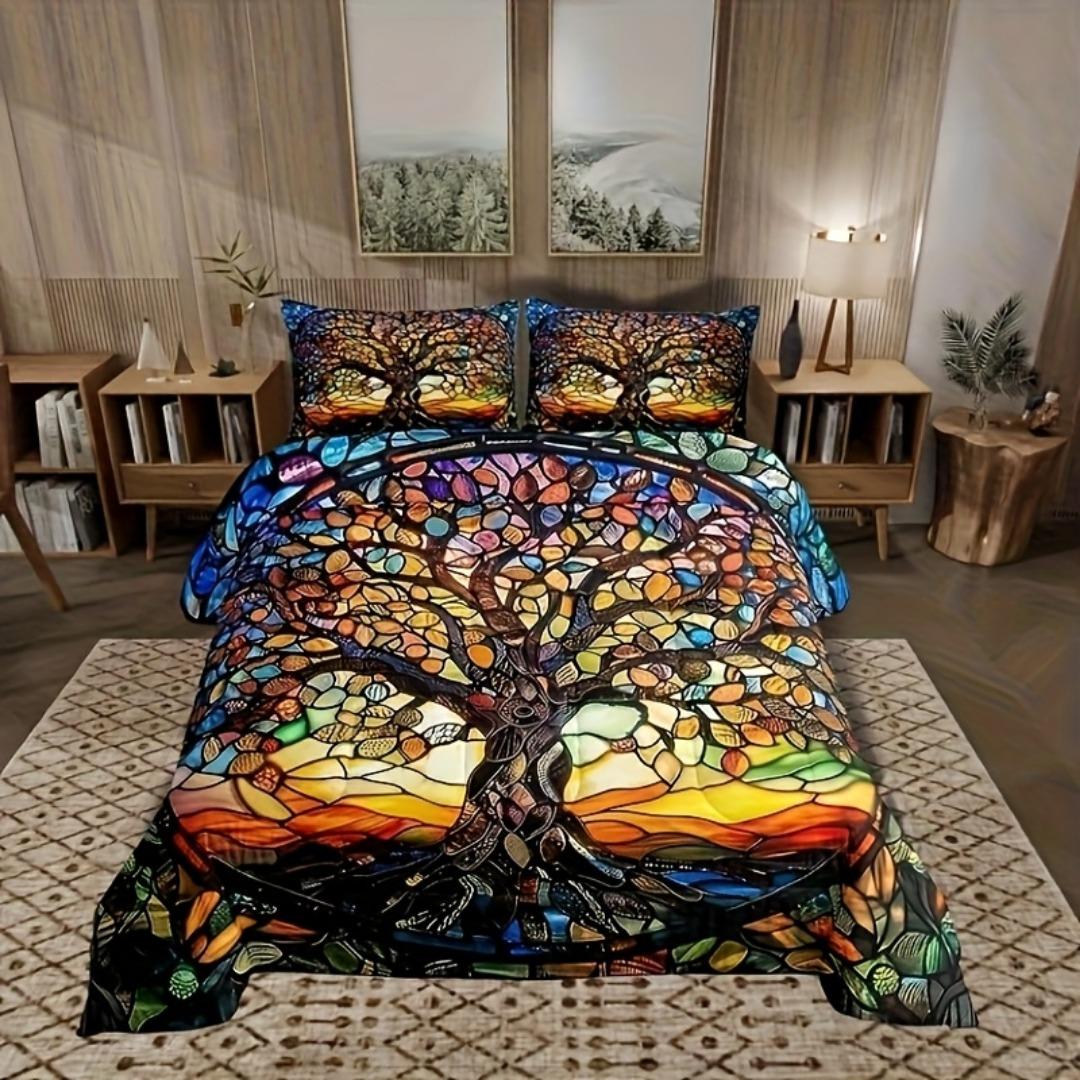 

3pcs Sacred Colorful Tree of Life 3D Printed Bedding Set Cozy Duvet Cover King Queen Twin Size Birthday Gift Bedroom Decoration EU Single 135x200cm