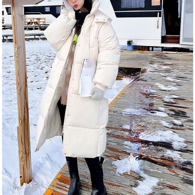 Giacca Lunga Imbottita in Cotone da Donna Caldo Cappotto Coreano con Cappuccio Ampio Casual Abbigliamento da Neve Cappotto Antivento da Donna Parka Capospalla