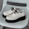 Spring fashion platform heightening shoes Korean version versatile medium heel casual shoes lace-up white men's single shoes 96590-J