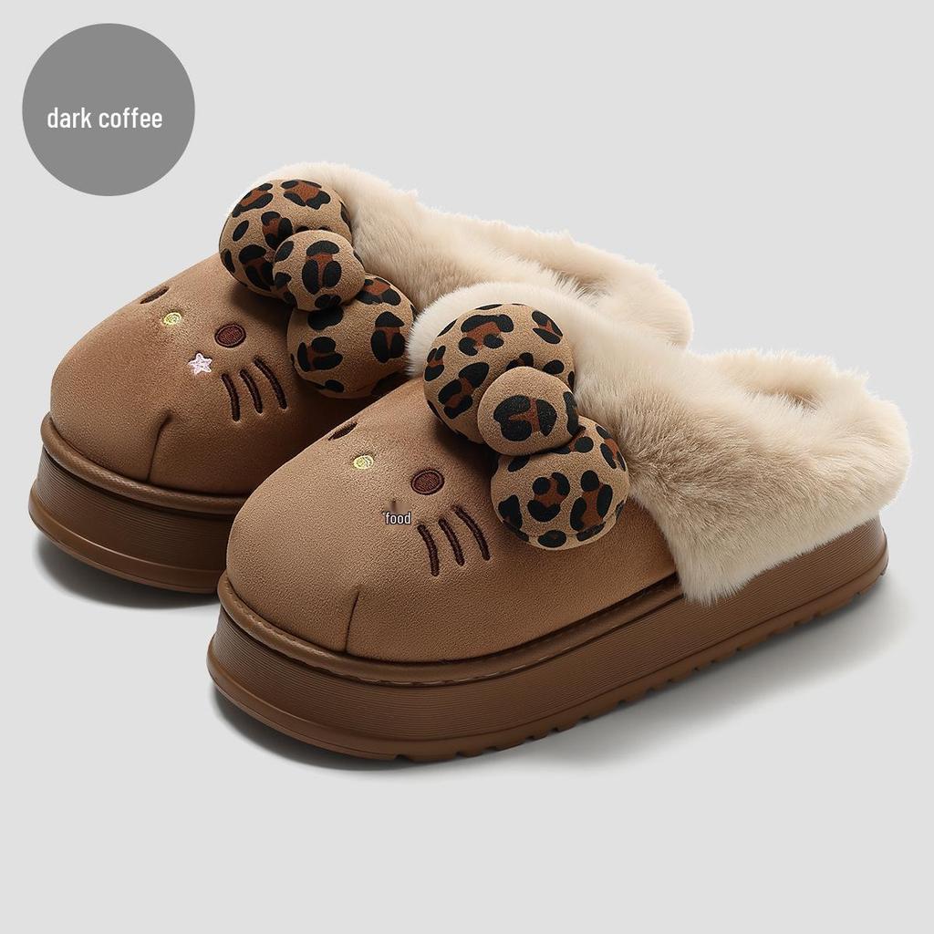 Women's Winter Bow Cat Plush Home Slippers