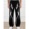 Black and White Contrasting Flame Totem High Street Style Pull Loose Wide Leg Unisex Sports Pants