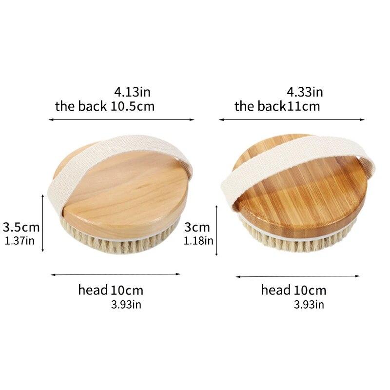 Badborste med svinborst Massage Ryggskrubb Handhållen Nylon Mjuk Hår Dusch Torrborste Trä Rund Badskrubb
