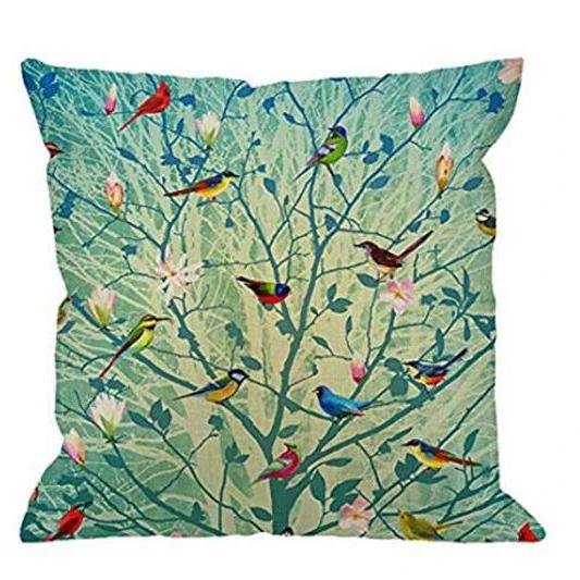 Branch Bird Flower Linen Pillowcase Sofa Cushion Cover Home Decoration Can Be Customized for You 40x40 50x50 60x60 45x45