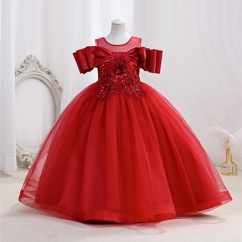 European & American Girls' Mesh Puff Skirt Long Princess Dress - Formal Flower Girl Evening Wear