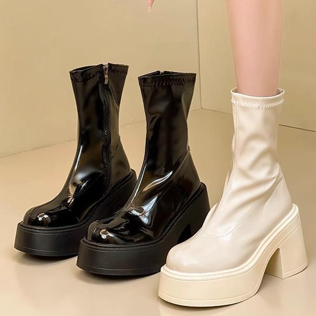 Retro summer western cowboy boots women's short boots 2025 new knight boots high heel small glossy high boots