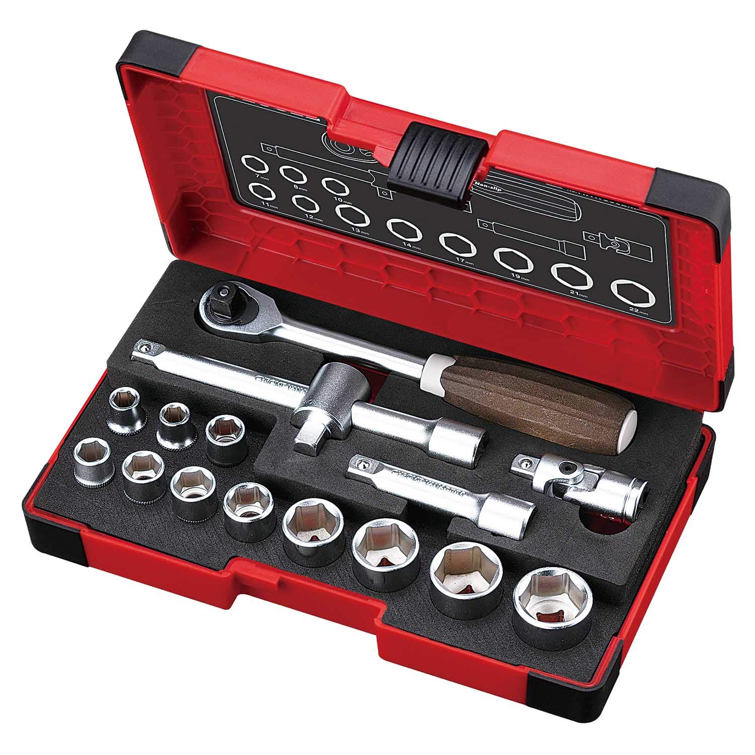 

VESSEL Woody Socket Wrench Set inch drive 16pcs 3/8 (9.5mm) HRW3002M-W