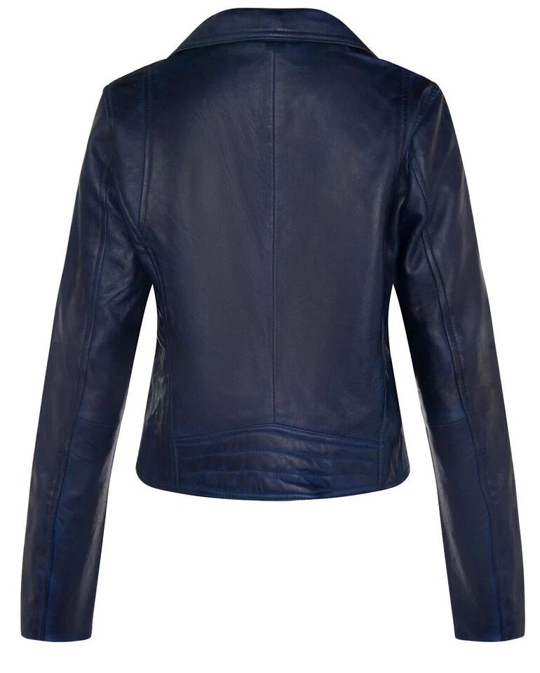 New Women's Jacket Navy Blue Handmade Leather Lambskin Stylish Casual Wear Biker