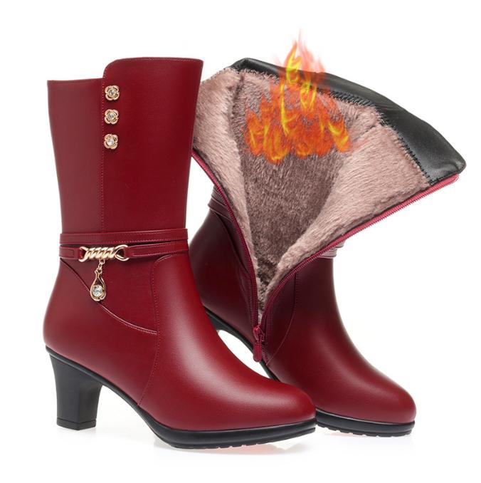 

Fashion Warm Knee High Fur Boots Women 2024 Winter Shoes for Women Chunky high-heeled Mid-calf Plush Snow Boots ZIP Fashion Botas 41(25.5cm)