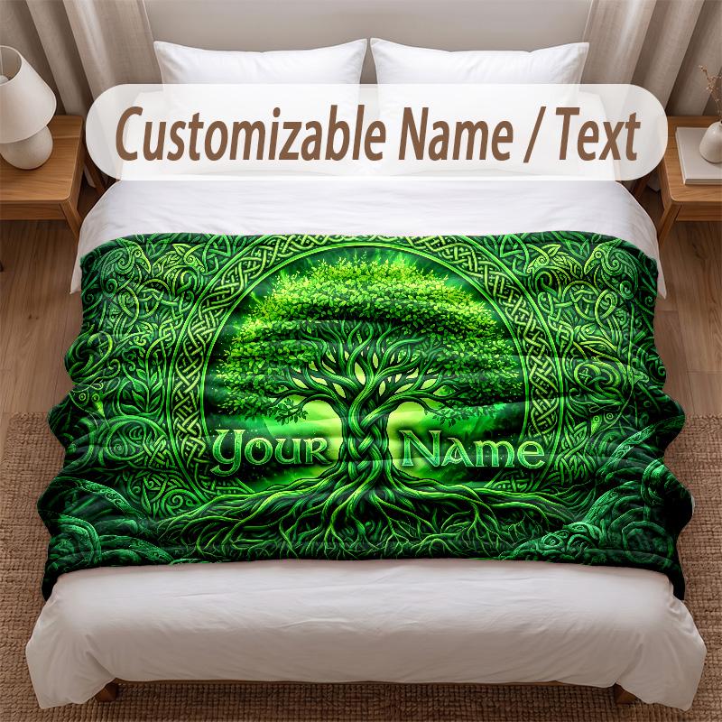 Tree of Life Theme Soft Blanket Personalized Custom Name Text Print Warm Blanket Home Sofa Bedroom Decor