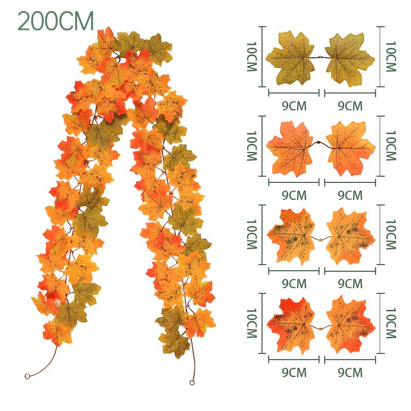 2M Artificial Fall Maple Leaf Autumn Decor Leaves Vine Maple Leaf Vine Wreath Fake Plants Leaves Vine, for Holiday Decorations