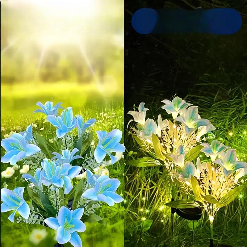 Flowers Solar Light 7Head Lily Solar Flower Lights With Warm White Light, Outdoor Solar Garden Decoration Lawn Light Stake Light