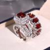 2 Stück/Set Silberfarbenes Ring-Set mit rotem Stein Ehering Valentinstags-Schmuck