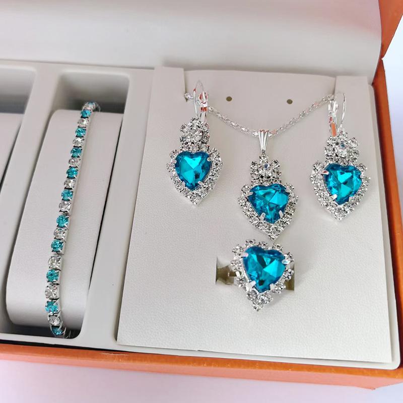 Kapka Vody Srdce Šperky Třídílný Náhrdelník Náušnice Prsten Diamantový Přívěsek Dámské Šperky