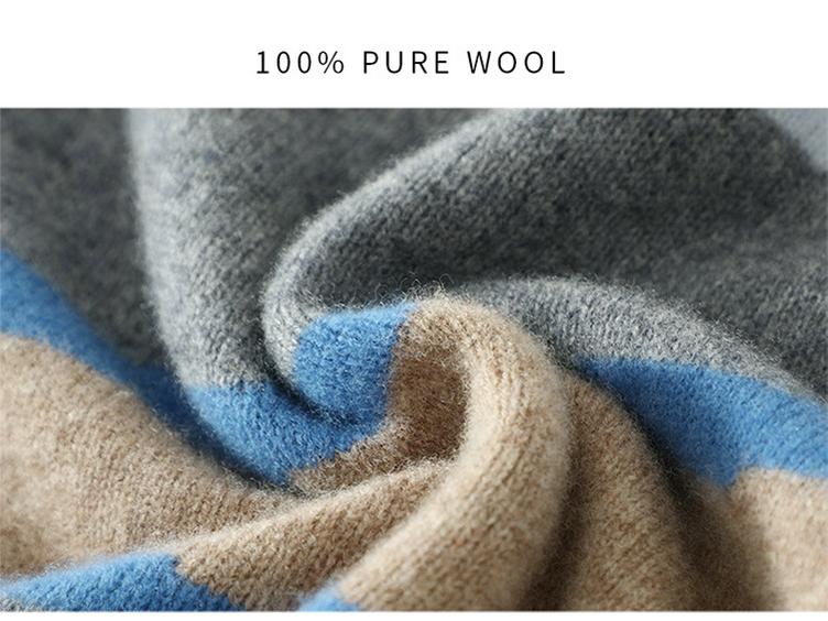 Herren Pullover mit Farbblockmuster, Wolle, Herbst/Winter 2025 - Rundhals, Lockerer Sitz, Gestricktes Basis-Oberteil.