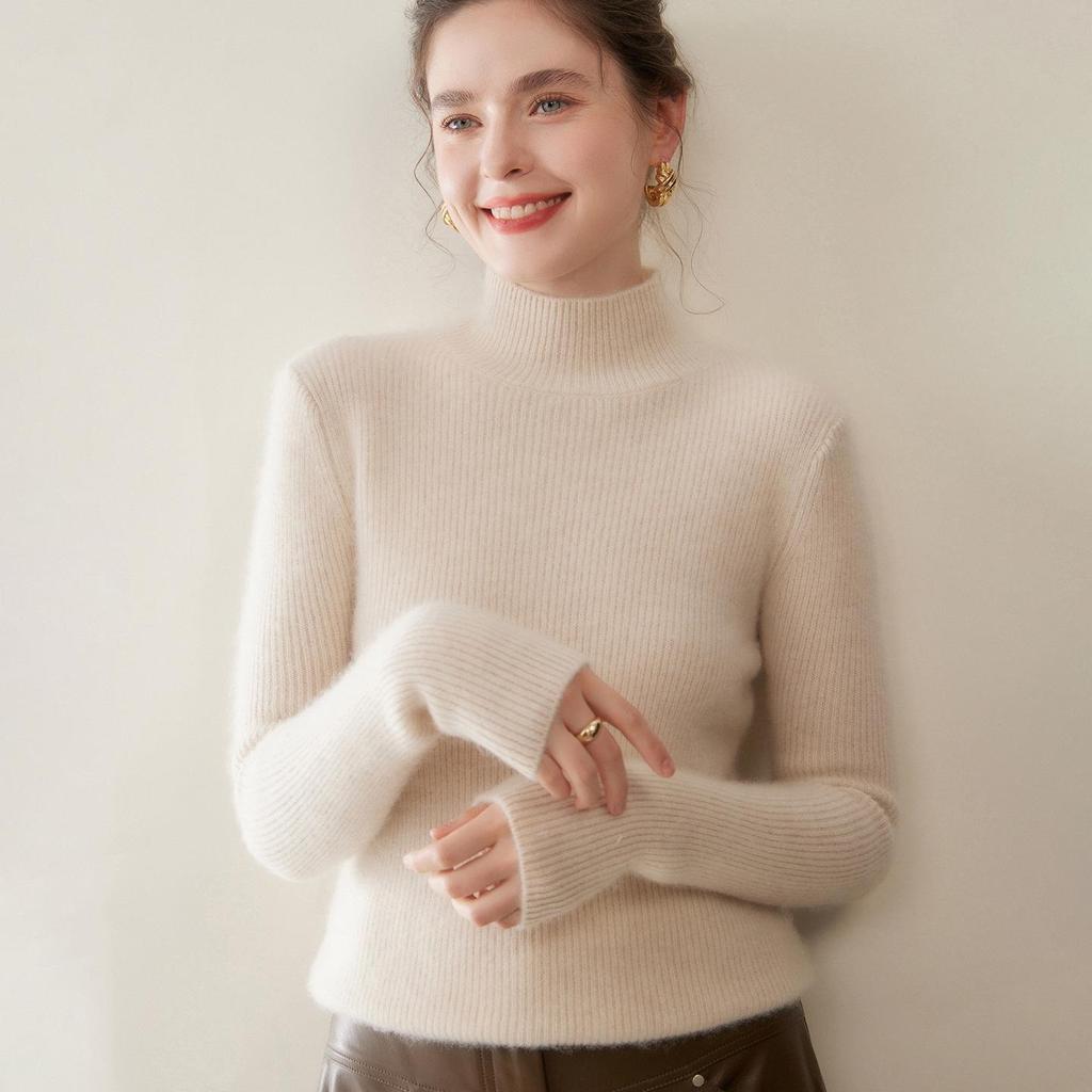 2025 Women's Cashmere Slim-Fit Half-High Collar Thickened Knit Sweater