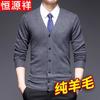 Hengyuanxiang Men's Pure Wool V-Neck Cardigan Sweater