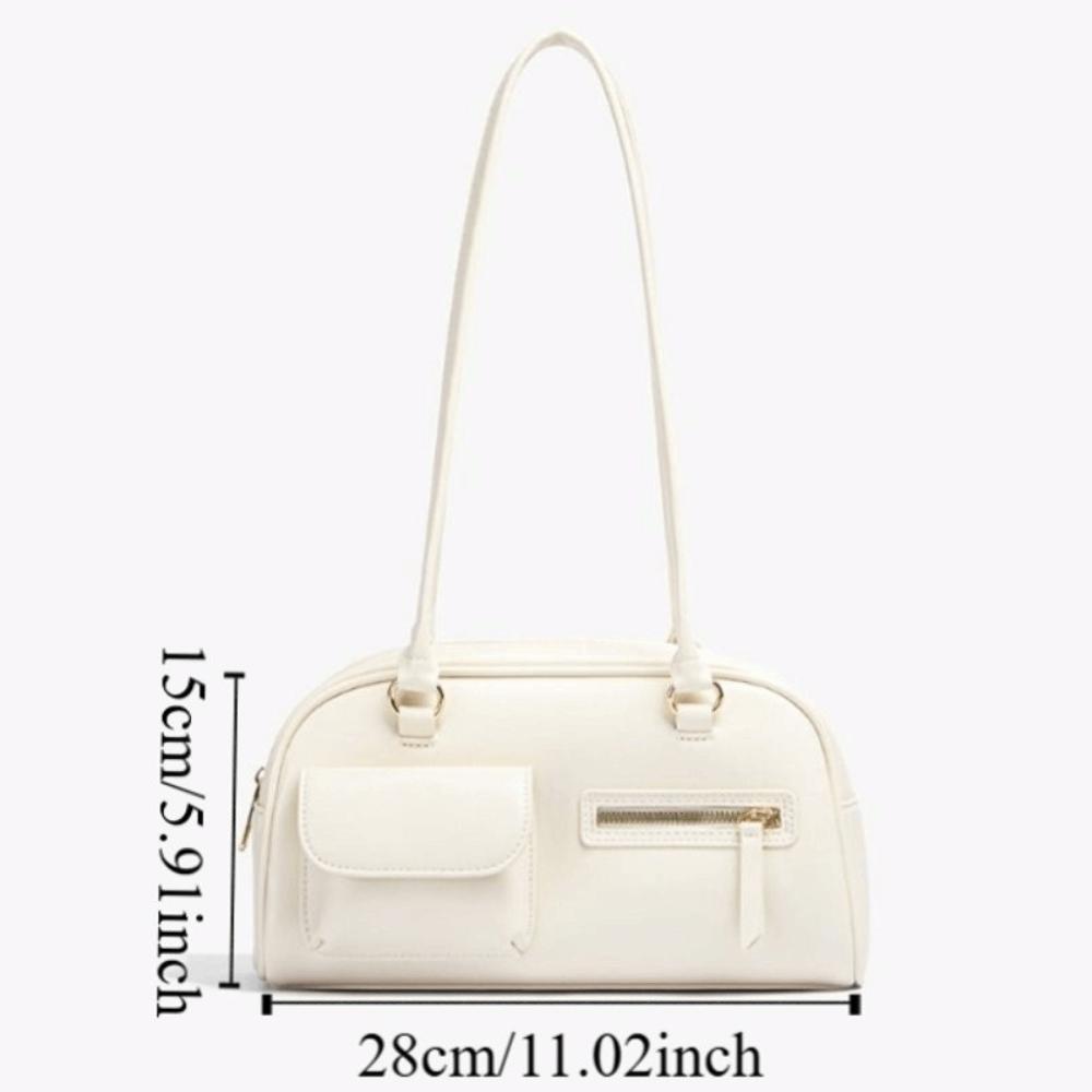 Temperament Korean Style Large-Capacity Bag Solid Color Handbag Retro Bag Minority Design French Style Zip Design Bag Outdoor