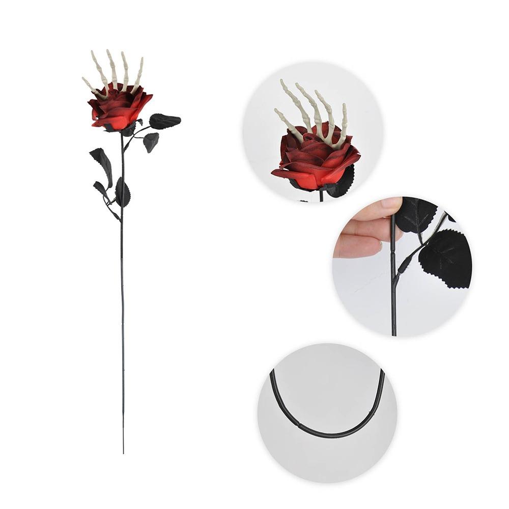 with Skeleton Hands Halloween Flowers Realistic Simulation Decorative Floral Bouquet Plastic Artificial Roses Gothic Fake Flower