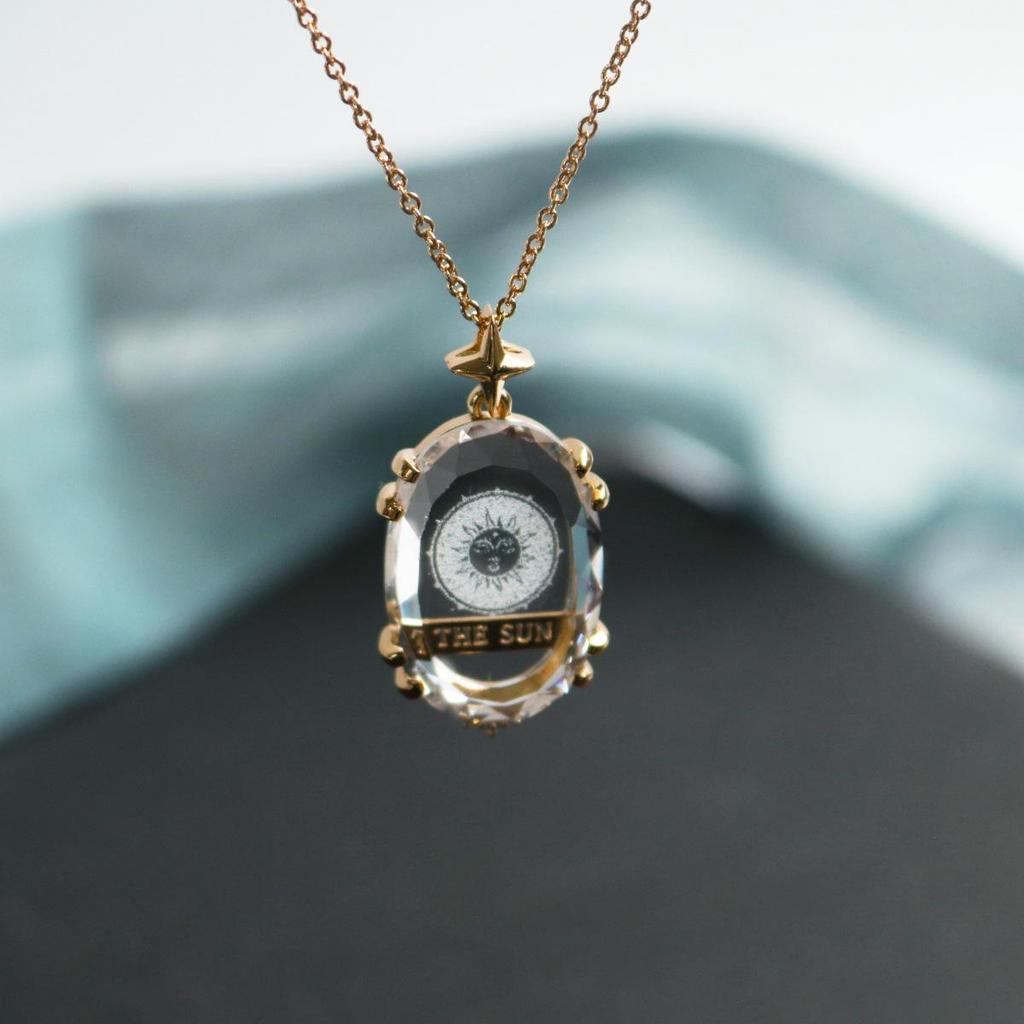 Vintage Sun & Moon Tarot Card Necklace - Cross-Border Crystal Pattern Sweater Chain (18K)
