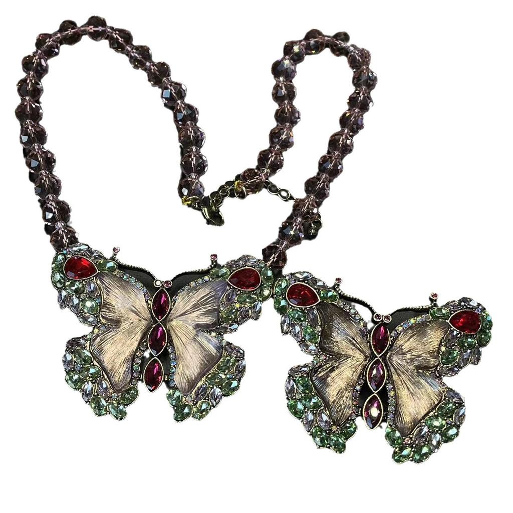 Vintage Colorful Butterfly Necklace Light Luxury Sweet Fairy Like Floating Cute Meeting Standard Of Versatile Brooch