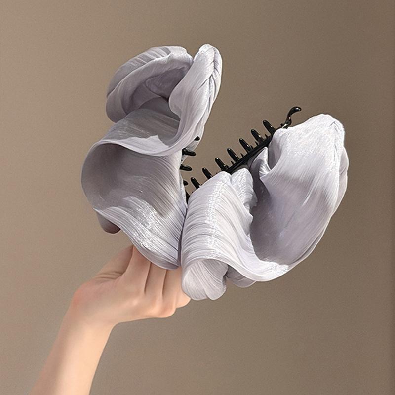 Elegant Hair Barrettes Soft Pleated Chiffon Flower Banana Hair Clips Anti Slip Holder Women Daily Wedding Party Hair Accessories