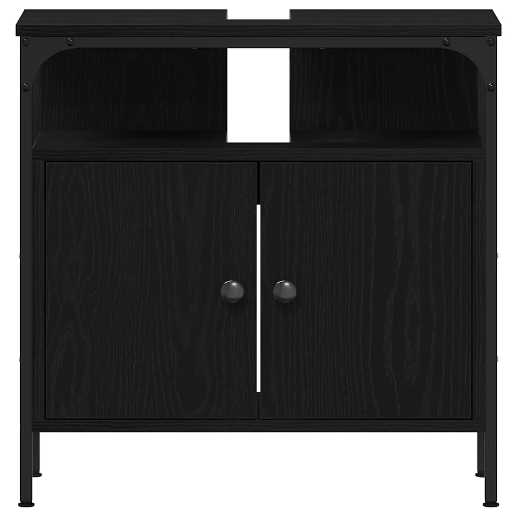 Schrank Unter Dem Waschbecken Im Badezimmer, Eiche Schwarz 60x30x60 Cm