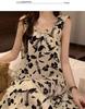 Women's Summer Retro Camisole Pajama Dress with Built-in Bra, Sweet Style, Versatile for Outdoor and Home Wear.