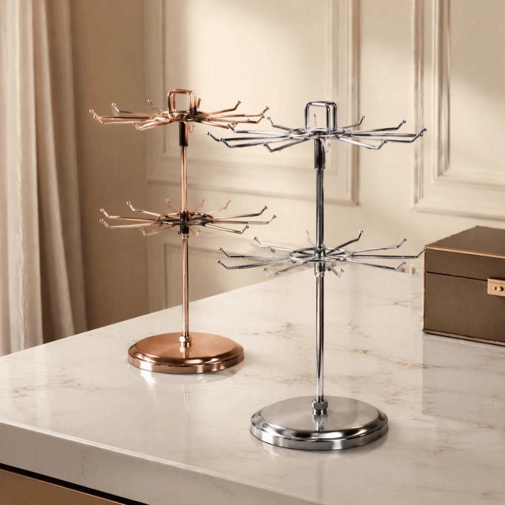 Rotatable Jewelry Organizer Stand Iron Material Two Tier Jewelry Rack  For Rings