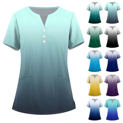 Women's Fashion V-neck Short Sleeve Workwear With Pockets Printed Tops Summer Tops For Women