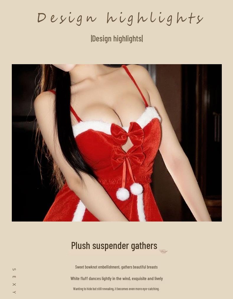 Doll Love Christmas Red Velvet Lingerie Nightgown for New Year Masquerade Role Play