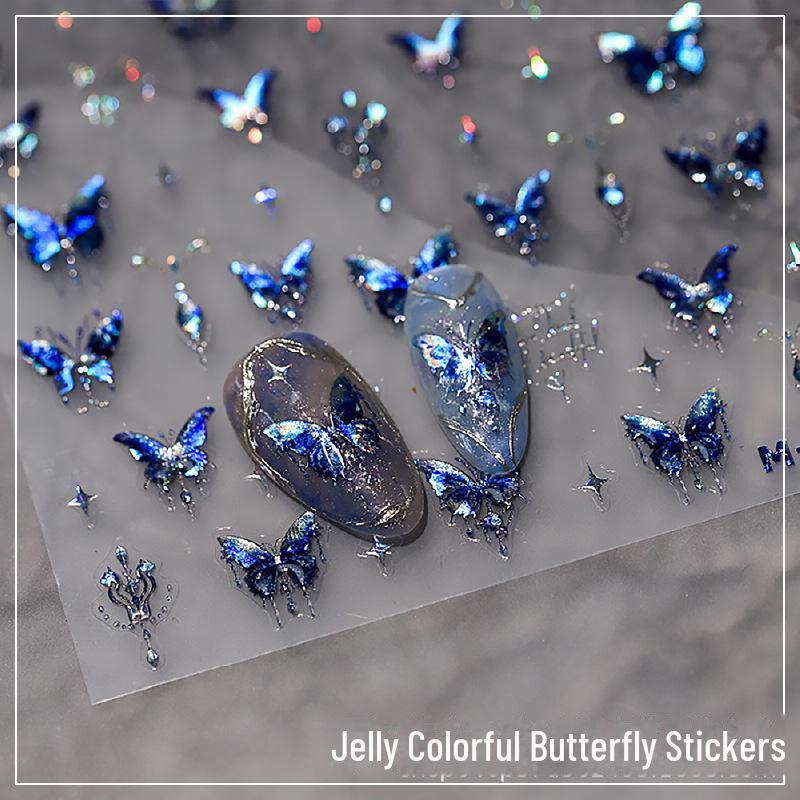 Red Shell Butterfly Nail Stickers: 3D Jelly Fantasy Decals