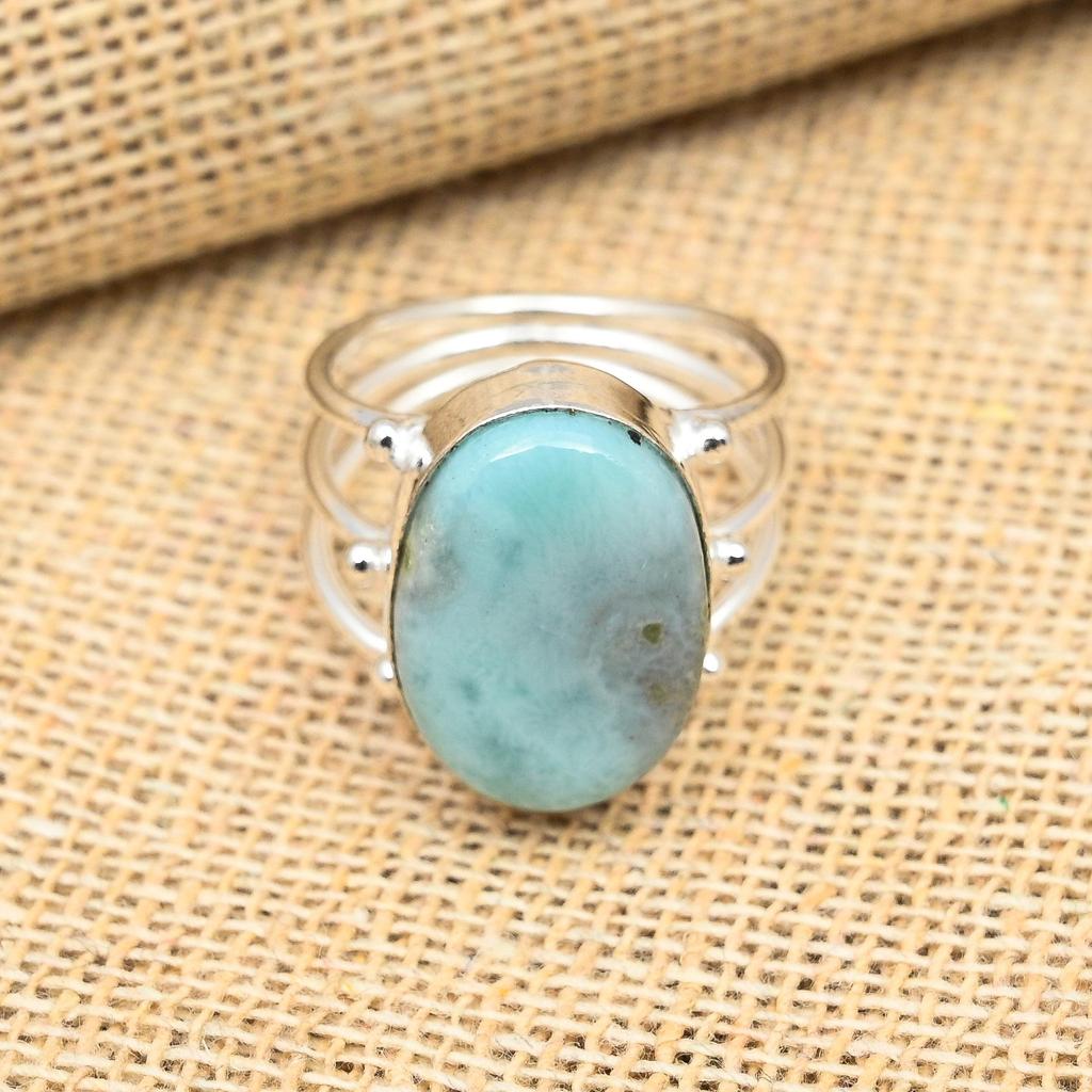 Pretty Larimar Gemstone 925 Sterling Silver Handmade Jewelry Lavish Ring For Wedding Gift