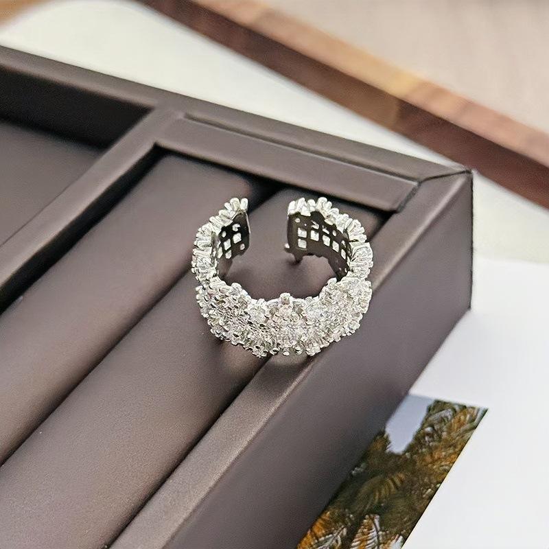 Light Luxury Elegant Personality Geometric Wide Face Open Ring Women'S Premium Gypsy Super Shine Micro Zircon Ring
