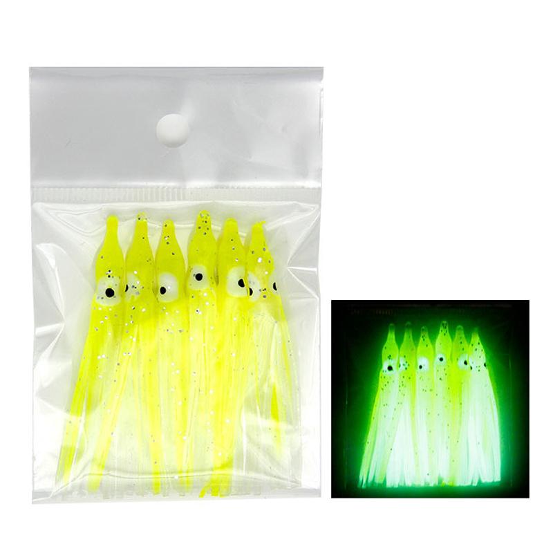 6 Stück Weiche Leuchtende Oktopus-Röcke Köder 6 cm Silikon Thunfisch Trolling Gefranster Tintenfisch Jigging Meeresangeln Leuchtköder