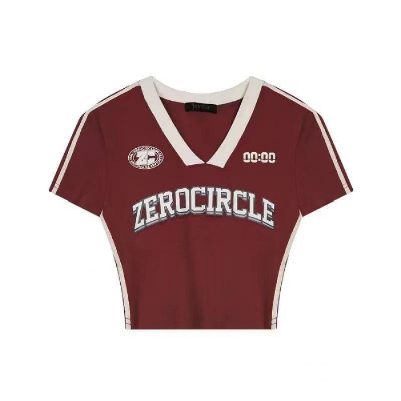 

Women s Retro V-Neck High Waist Slim-Fit T-Shirt - Short Sleeve, Trendy Summer Essential XL вино красного