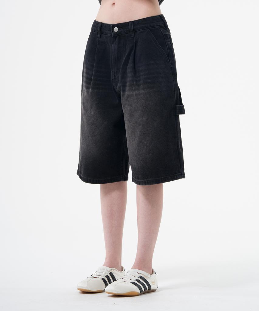 Descheuis Everyday Single-Pleat Carpenter Bermuda Denim Pants Black (Type A)