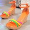 Fashion Narrow Band Mixed Color Platform Sandals Women Ankle Strap Pointed Toe Slide Sandals Fashion Sexy Buckle Non-slip Wedges Sandals